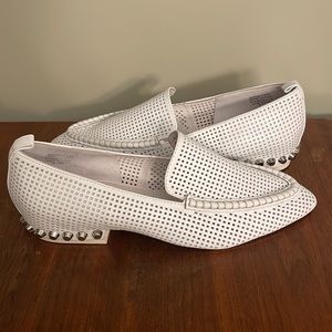 JEFFREY CAMPBELL Barnett Loafer In White/ Silver Leather